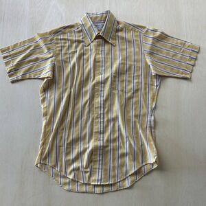 Vintage 70s 80s Brent Shirt Mens Medium Yellow Striped Short Sleeve Button Up